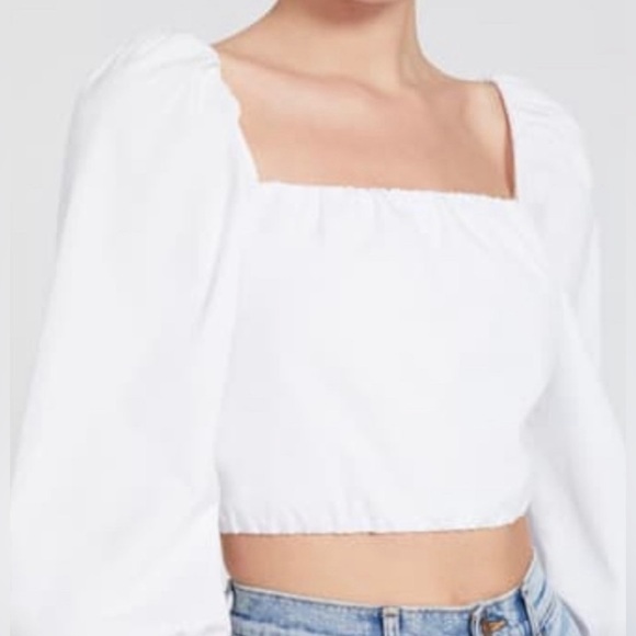White Alice and Olivia Puff sleeve cropped top - Picture 2 of 5